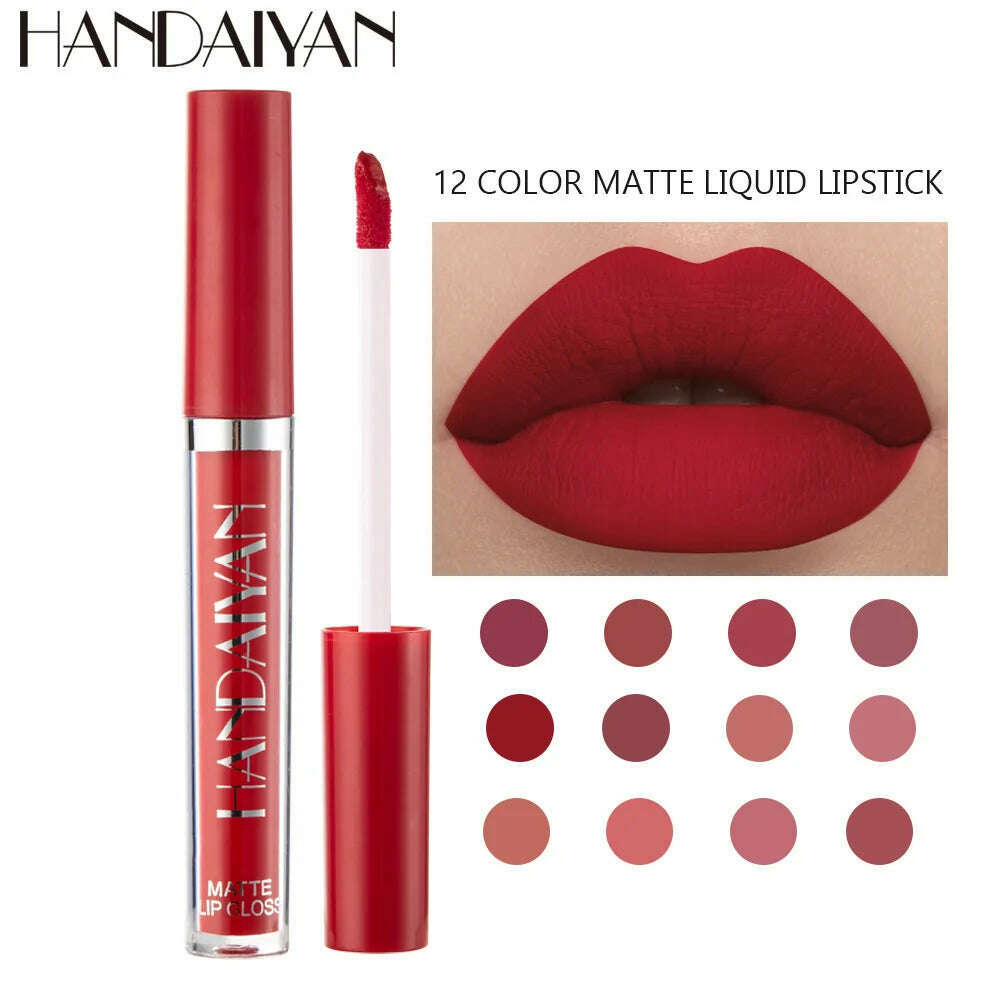 KIMLUD, Handaiyan 12 Colors Matt Lip Gloss Longlasting Red Nude Lipstick Liquid matte Waterproof Lipgloss Makeup, KIMLUD Womens Clothes