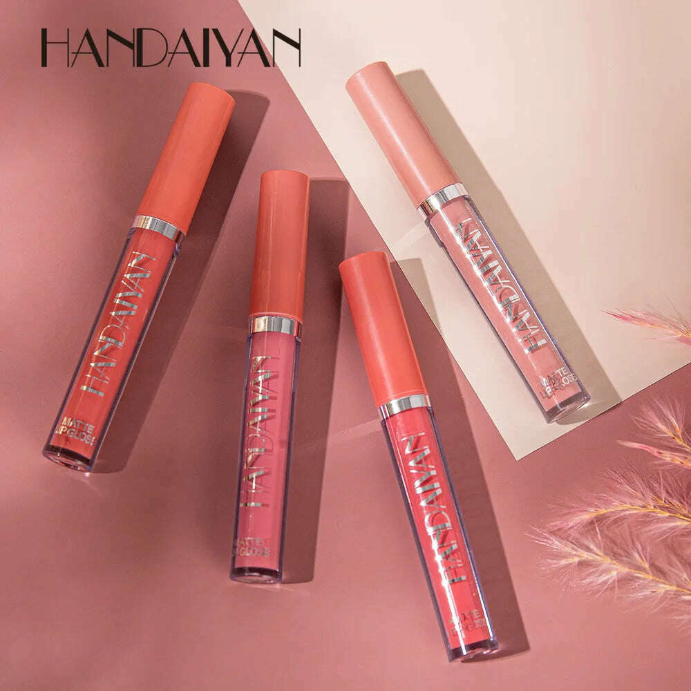 Handaiyan 12 Colors Matt Lip Gloss Longlasting Red Nude Lipstick Liquid matte Waterproof Lipgloss Makeup - KIMLUD