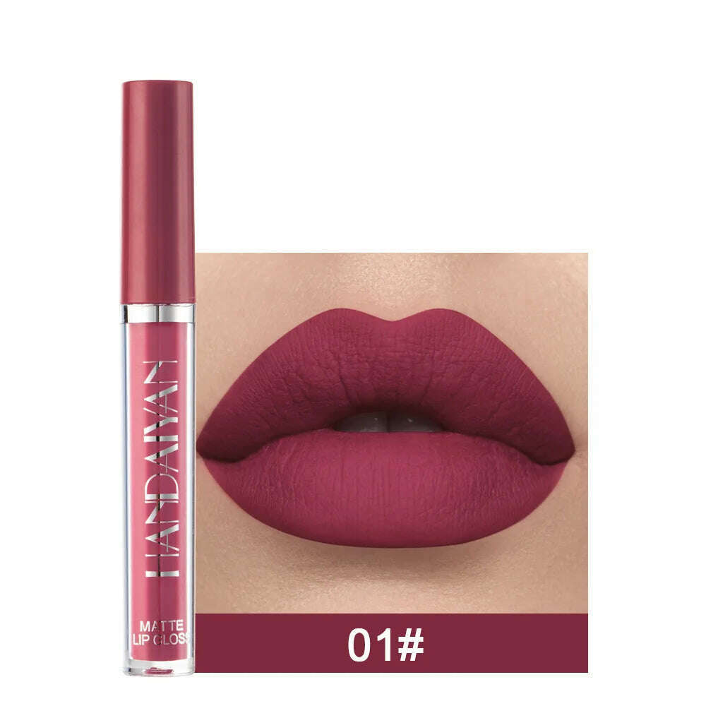 KIMLUD, Handaiyan 12 Colors Matt Lip Gloss Longlasting Red Nude Lipstick Liquid matte Waterproof Lipgloss Makeup, a-01, KIMLUD APPAREL - Womens Clothes