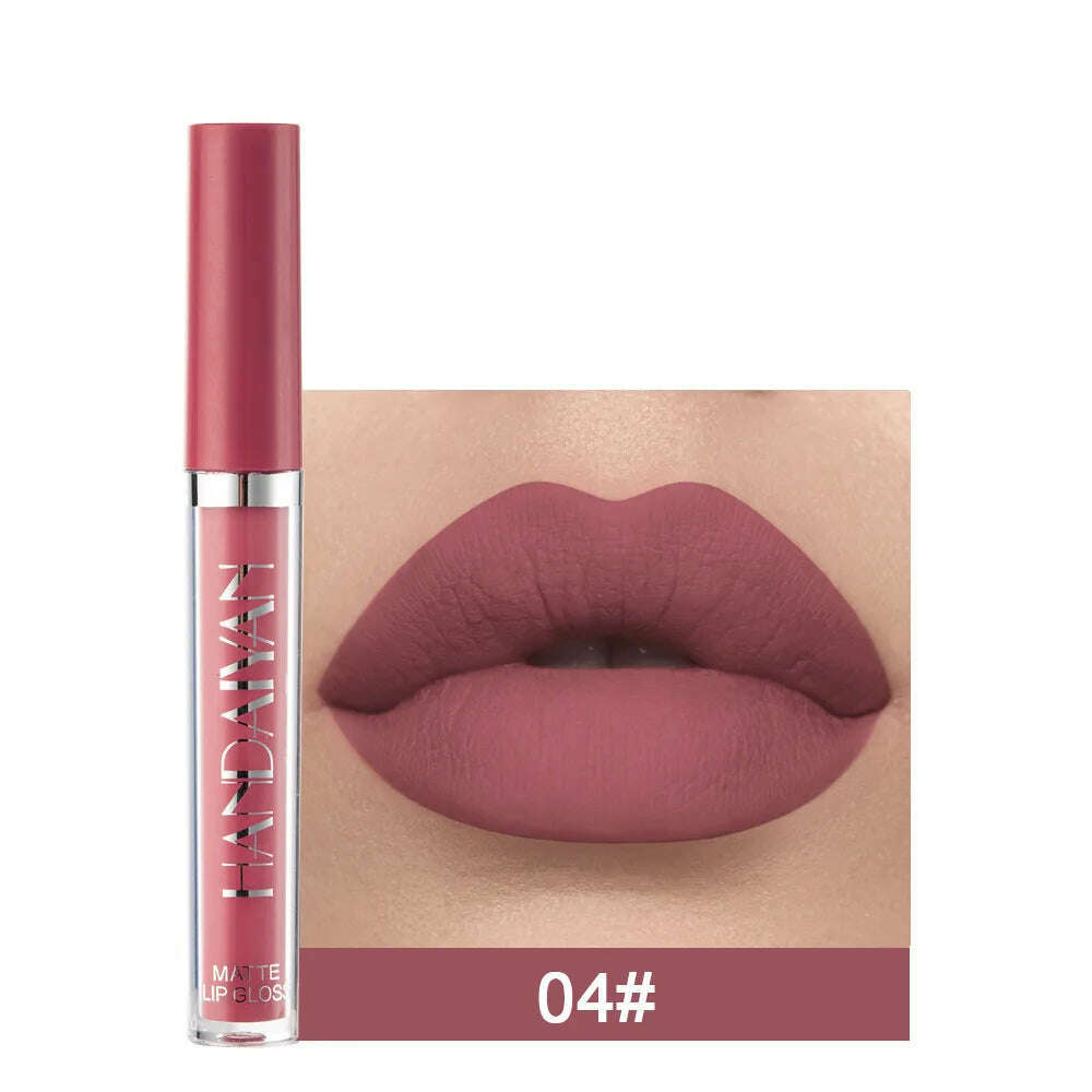 Handaiyan 12 Colors Matt Lip Gloss Longlasting Red Nude Lipstick Liquid matte Waterproof Lipgloss Makeup - KIMLUD