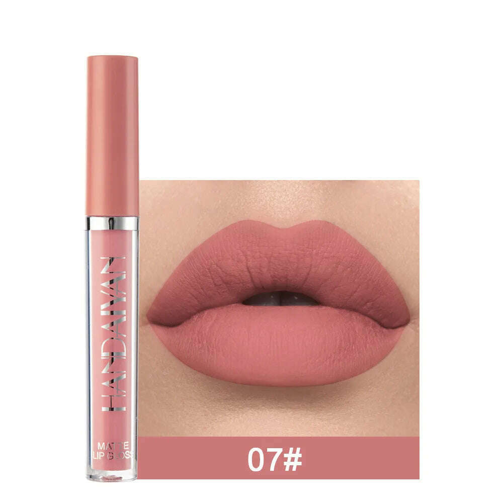 Handaiyan 12 Colors Matt Lip Gloss Longlasting Red Nude Lipstick Liquid matte Waterproof Lipgloss Makeup - KIMLUD