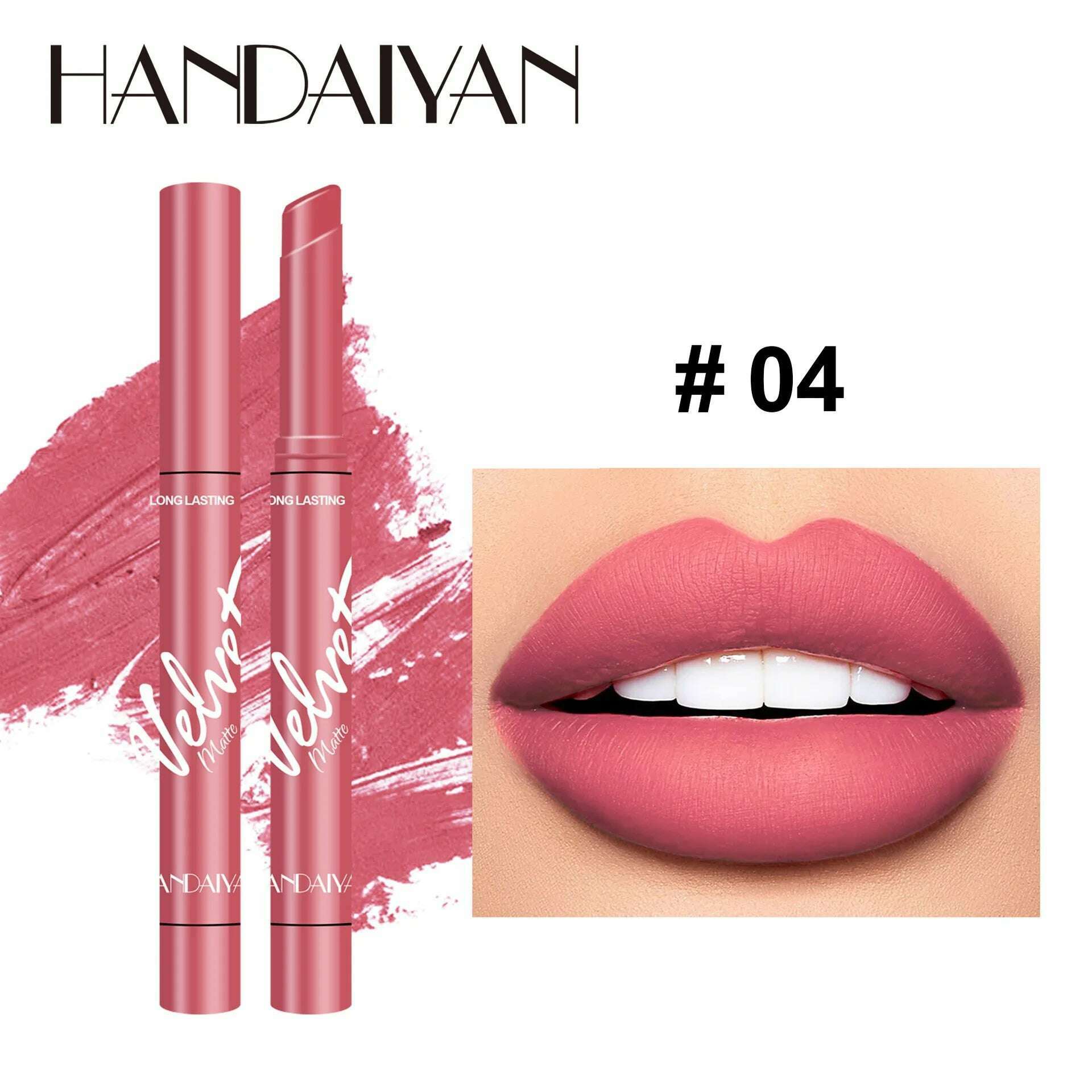 Handaiyan 8 Colors Matte Waterproof Velvet Nude Lipstick Pink Red Sexy Lip Matt Long Lasting Pigments Makeup - KIMLUD