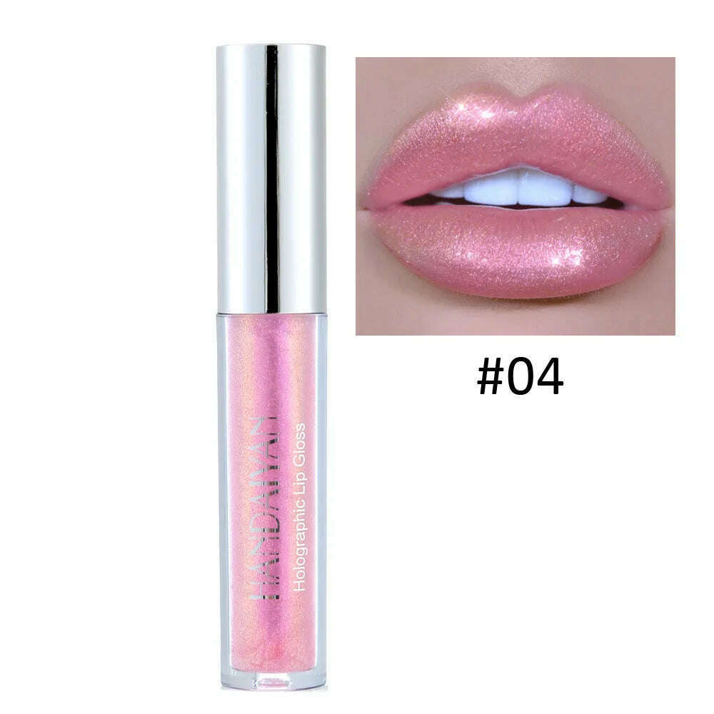 KIMLUD, Handaiyan Lip Gloss Longlasting Glitter Lip Glaze Lipstick Liquid Waterproof Moisturize Luminous Shimmer Shiny Lipgloss Makeup, 04, KIMLUD APPAREL - Womens Clothes