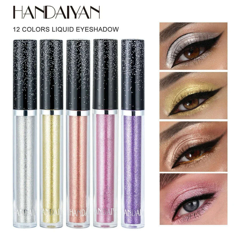 HANDAIYAN Liquid Eyeshadow Metallic Diamond Shiny Eye Liner Pen Giltter Eyeshadow Palette Lasting Shimmer Brighten Cosmetics - KIMLUD