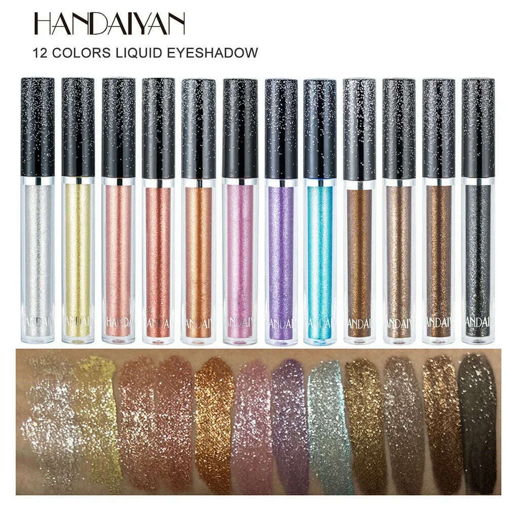 HANDAIYAN Liquid Eyeshadow Metallic Diamond Shiny Eye Liner Pen Giltter Eyeshadow Palette Lasting Shimmer Brighten Cosmetics - KIMLUD