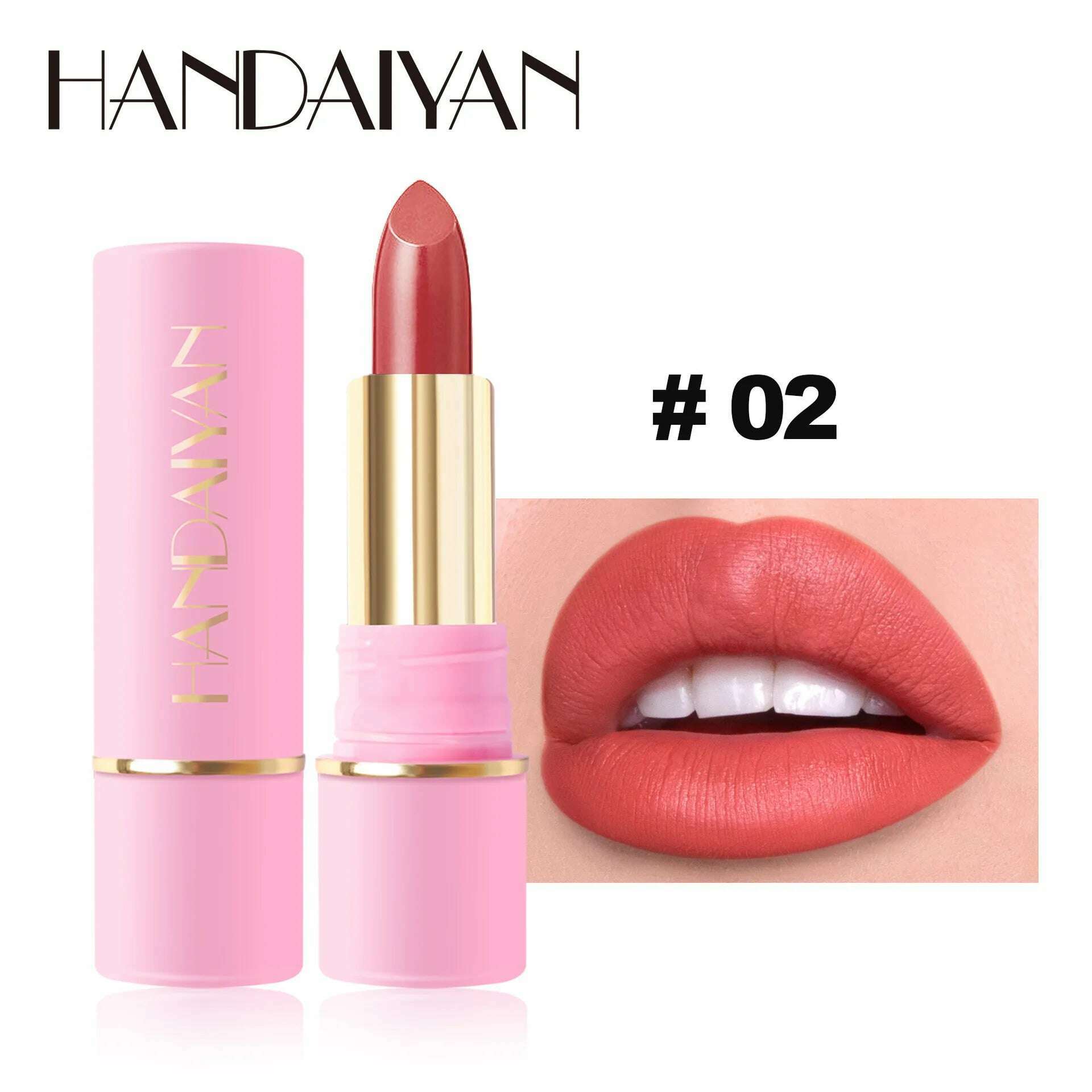 KIMLUD, Handaiyan Matte Waterproof Velvet Pink Nude Lipstick Sexy Red Brown Pigments Long Lasting Lip Stick Makeup woman, 02, KIMLUD APPAREL - Womens Clothes