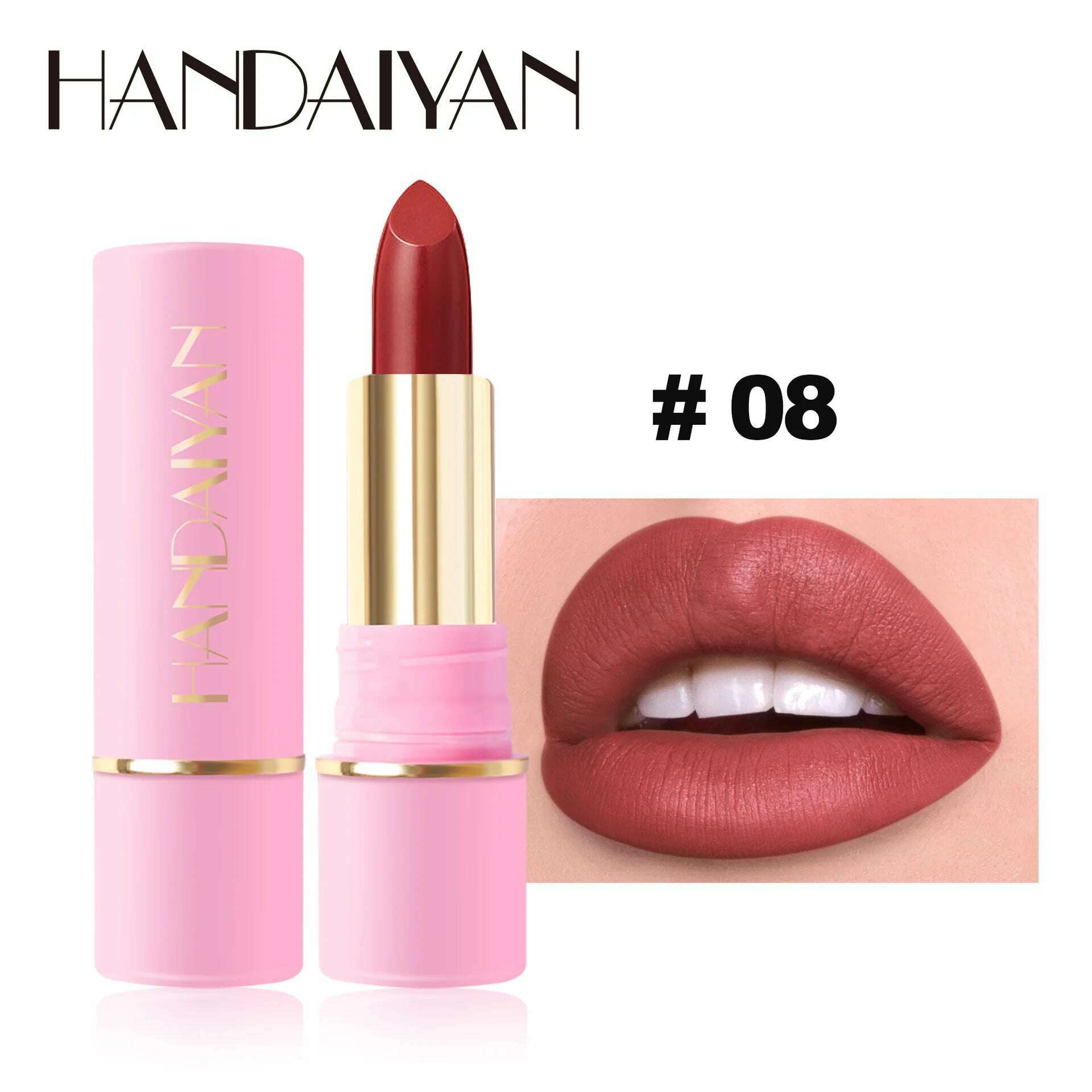 KIMLUD, Handaiyan Matte Waterproof Velvet Pink Nude Lipstick Sexy Red Brown Pigments Long Lasting Lip Stick Makeup woman, 08, KIMLUD APPAREL - Womens Clothes