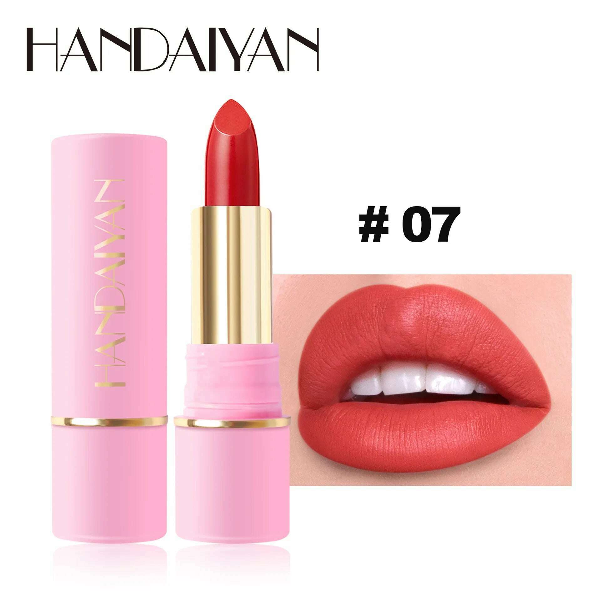 KIMLUD, Handaiyan Matte Waterproof Velvet Pink Nude Lipstick Sexy Red Brown Pigments Long Lasting Lip Stick Makeup woman, 07, KIMLUD APPAREL - Womens Clothes