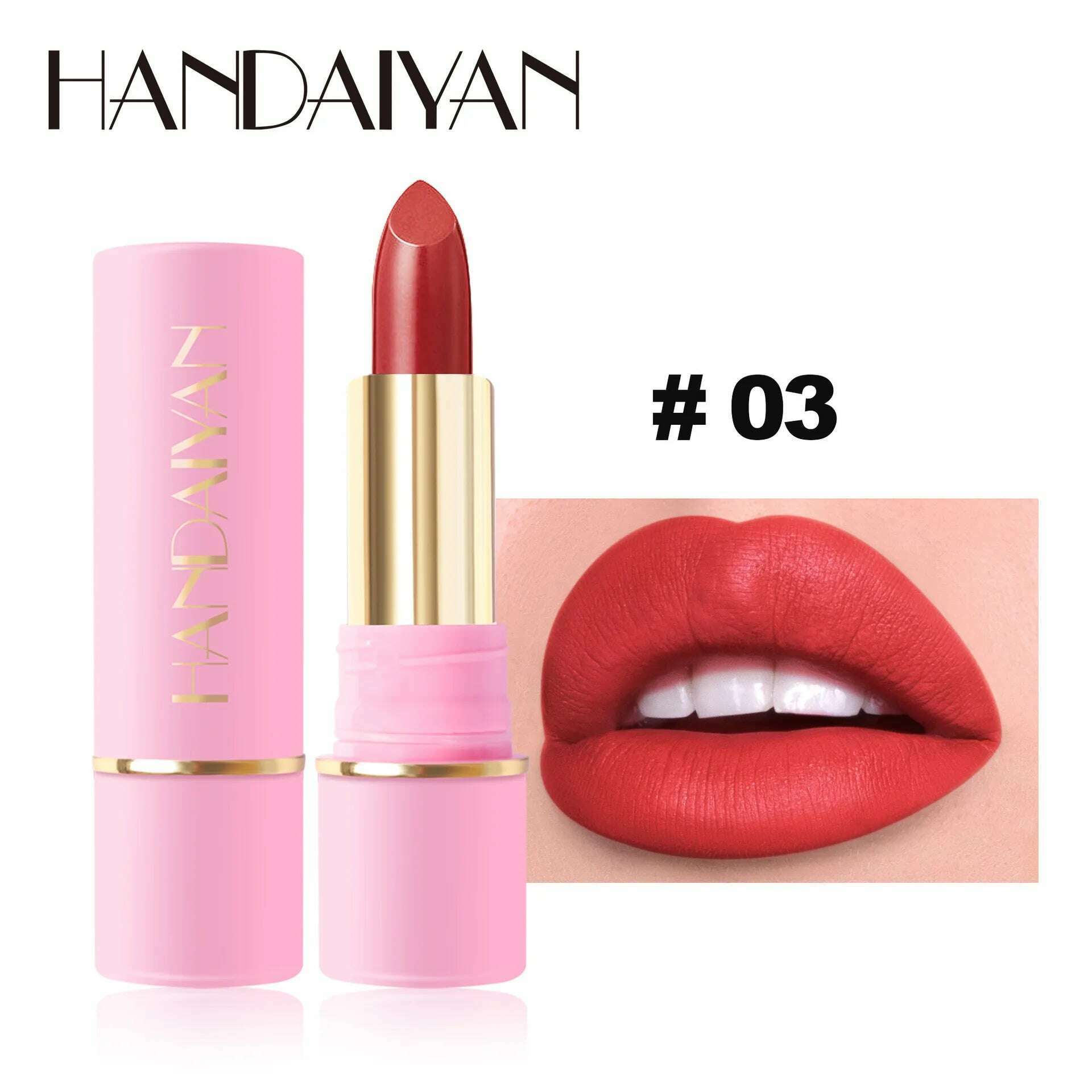 KIMLUD, Handaiyan Matte Waterproof Velvet Pink Nude Lipstick Sexy Red Brown Pigments Long Lasting Lip Stick Makeup woman, 03, KIMLUD APPAREL - Womens Clothes