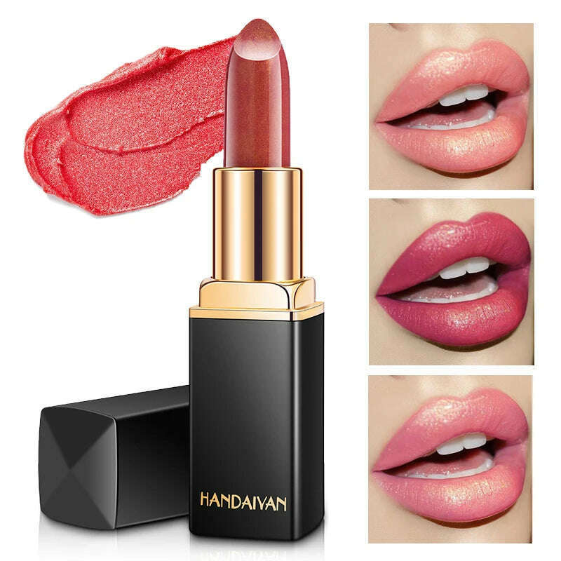 HANDAIYAN metallic pearlescent color changing temperature gold flash lipstick women's lips High-pigmented Makeup cosmetics - KIMLUD