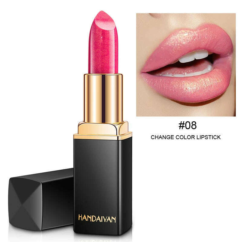 KIMLUD, HANDAIYAN metallic pearlescent color changing temperature gold flash lipstick women's lips High-pigmented Makeup cosmetics, H1008-08 / Full Size, KIMLUD APPAREL - Womens Clothes