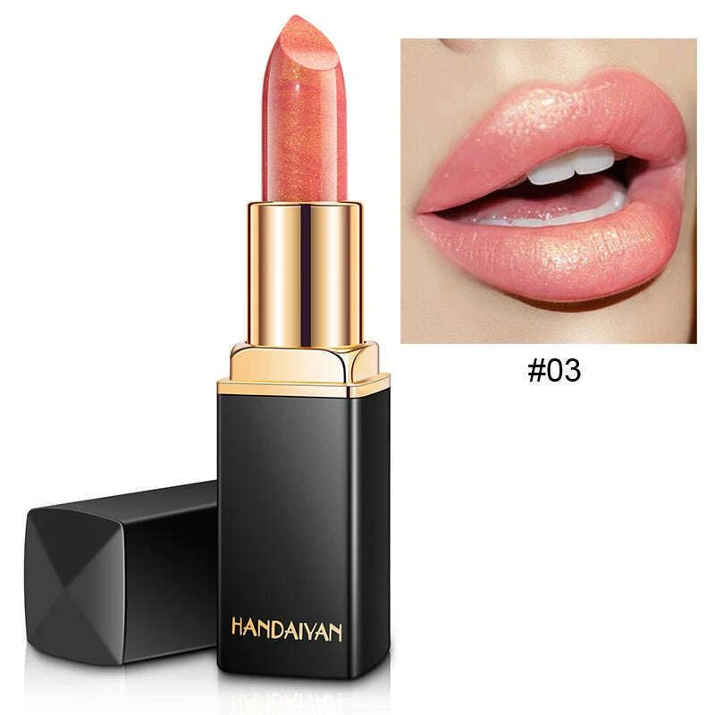 KIMLUD, HANDAIYAN metallic pearlescent color changing temperature gold flash lipstick women's lips High-pigmented Makeup cosmetics, H1008-03 / Full Size, KIMLUD APPAREL - Womens Clothes