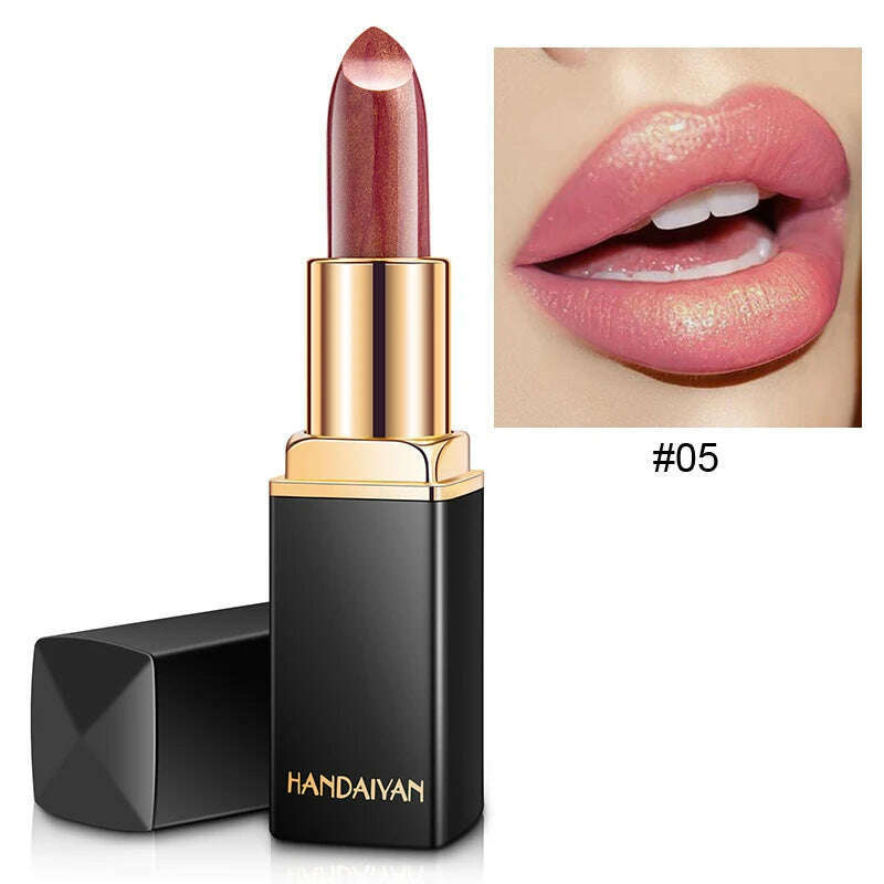 KIMLUD, HANDAIYAN metallic pearlescent color changing temperature gold flash lipstick women's lips High-pigmented Makeup cosmetics, H1008-05 / Full Size, KIMLUD APPAREL - Womens Clothes