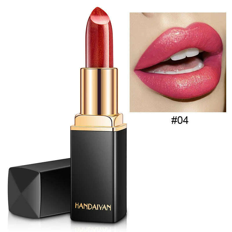 KIMLUD, HANDAIYAN metallic pearlescent color changing temperature gold flash lipstick women's lips High-pigmented Makeup cosmetics, H1008-04 / Full Size, KIMLUD APPAREL - Womens Clothes