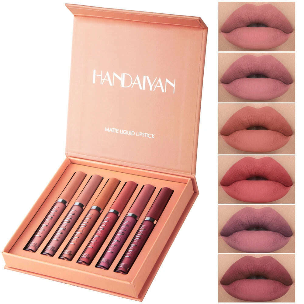 KIMLUD, HANDAIYAN Set of 6 NonStick Cup Liquid lipstick , Long-Lasting Lip Gloss Gift Box – Matte Finish Lip Gloss, Resistant to Fading, 11317-B, KIMLUD APPAREL - Womens Clothes