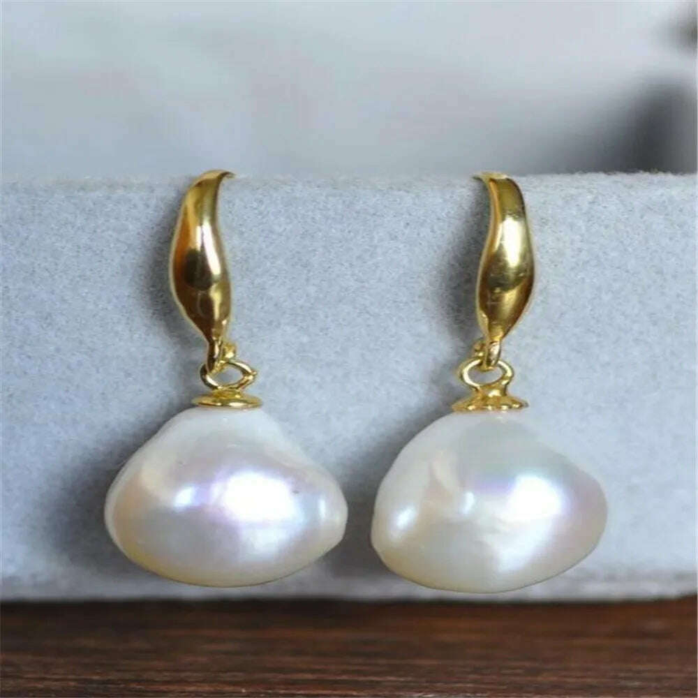 KIMLUD, Handmade white flawless fresh water pearl earrings +18k ear hooks Crystal Gold Ear Dangling Party Meisje, KIMLUD Womens Clothes