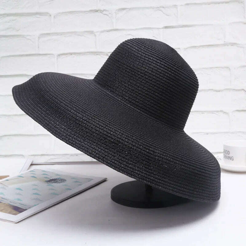 KIMLUD, Handmade Women Summer Sun Hat Japanese Hepburn Style Big Eaves Beach Sun Hat Holiday Fold Fisherman Cap Temperament Flat Hat, black big brim / Adlut size(56-58cm), KIMLUD APPAREL - Womens Clothes