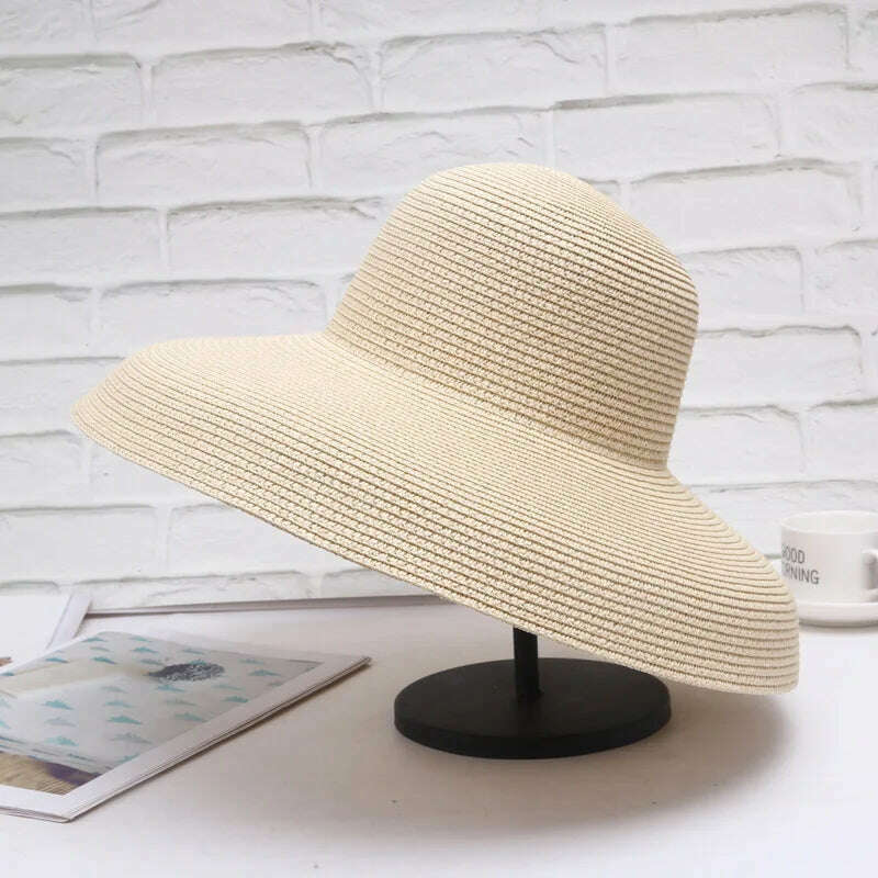 Handmade Women Summer Sun Hat Japanese Hepburn Style Big Eaves Beach Sun Hat Holiday Fold Fisherman Cap Temperament Flat Hat - KIMLUD