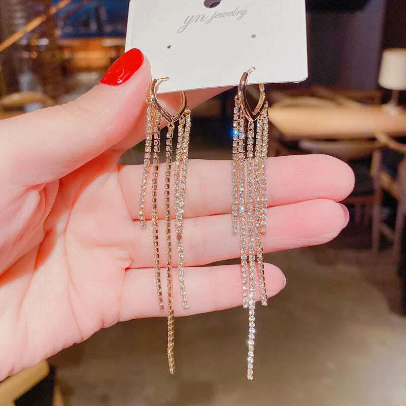 KIMLUD, Hanging Earrings Retro Long Tassel Earrings feminine temperament  Coconut Rhinestone S925 Silver Needle 2023 NEW Fashion Jewelry, ED195-1, KIMLUD APPAREL - Womens Clothes