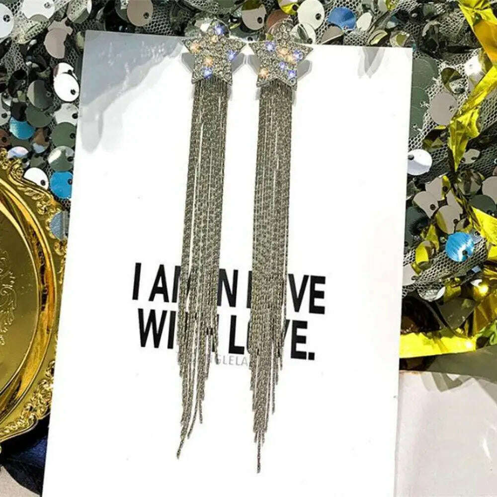 KIMLUD, Hanging Earrings Retro Long Tassel Earrings feminine temperament  Coconut Rhinestone S925 Silver Needle 2023 NEW Fashion Jewelry, ED298-S, KIMLUD APPAREL - Womens Clothes