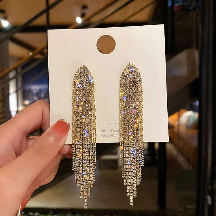 KIMLUD, Hanging Earrings Retro Long Tassel Earrings feminine temperament  Coconut Rhinestone S925 Silver Needle 2023 NEW Fashion Jewelry, ED181-1, KIMLUD APPAREL - Womens Clothes