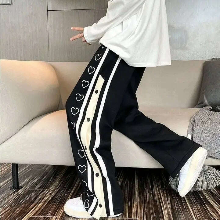 Harajuku Wide leg Sweatpants Oversize Men Streetwear Side Button Baggy Pants Casual Sport Split Basketball Women Track Trousers - KIMLUD