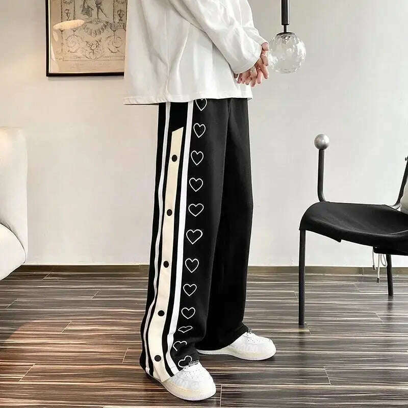 KIMLUD, Harajuku Wide leg Sweatpants Oversize Men Streetwear Side Button Baggy Pants Casual Sport Split Basketball Women Track Trousers, KIMLUD Womens Clothes