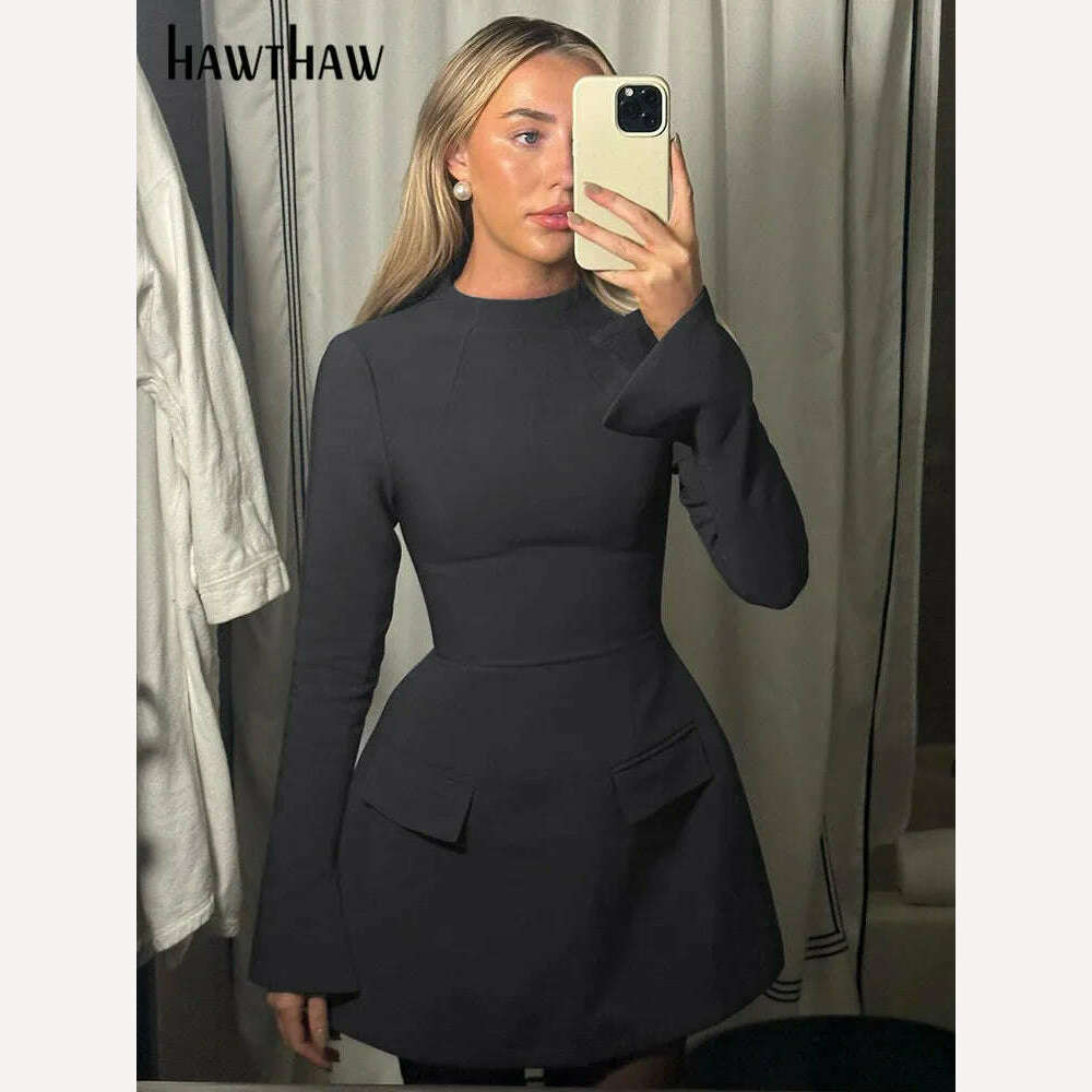 KIMLUD, Hawthaw Women 2024 Spring Autumn Elegant Long Sleeve Streetwear Bodycon Short Mini Dress Wholesale Items For Business, KIMLUD Womens Clothes