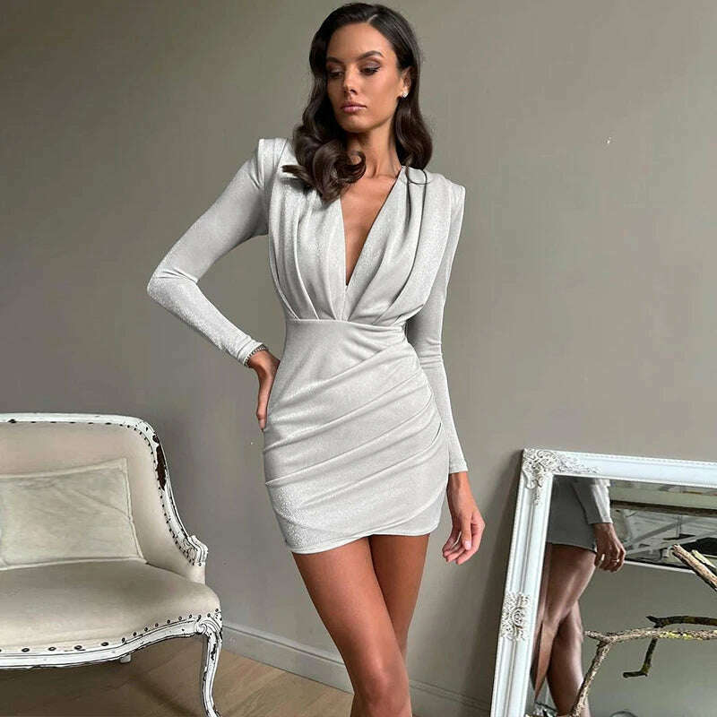 Hawthaw Women Sexy Long Sleeve V Neck Party Club Bodycon Streetwear Mini Dress 2022 Autumn Clothes Wholesale Items For Business - KIMLUD