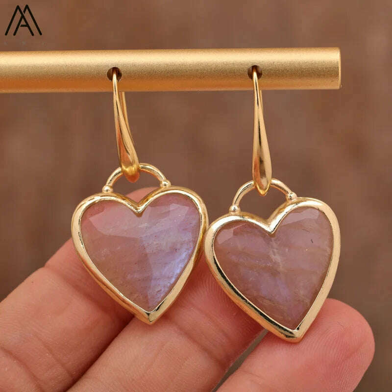 KIMLUD, Heart Amethsyts Labradorite Dangle Earrings For Women Boho Luxury Fashion Natural Stones Earring Designer Jewelery Bijoux, Moonstone, KIMLUD APPAREL - Womens Clothes