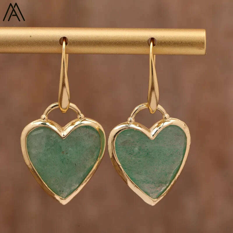 KIMLUD, Heart Amethsyts Labradorite Dangle Earrings For Women Boho Luxury Fashion Natural Stones Earring Designer Jewelery Bijoux, Green Strawberry, KIMLUD APPAREL - Womens Clothes