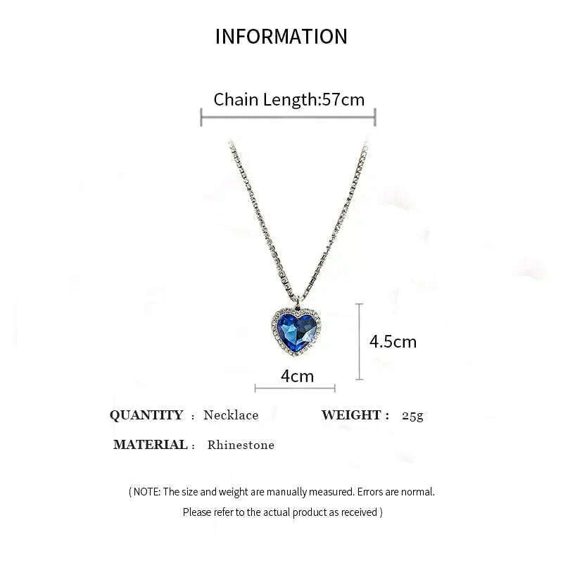 Heart of Ocean Blue Heart Necklaces for Women Rhinestone Crystal Long Chain Necklaces Love Forever Jewelry For Party Gifts - KIMLUD