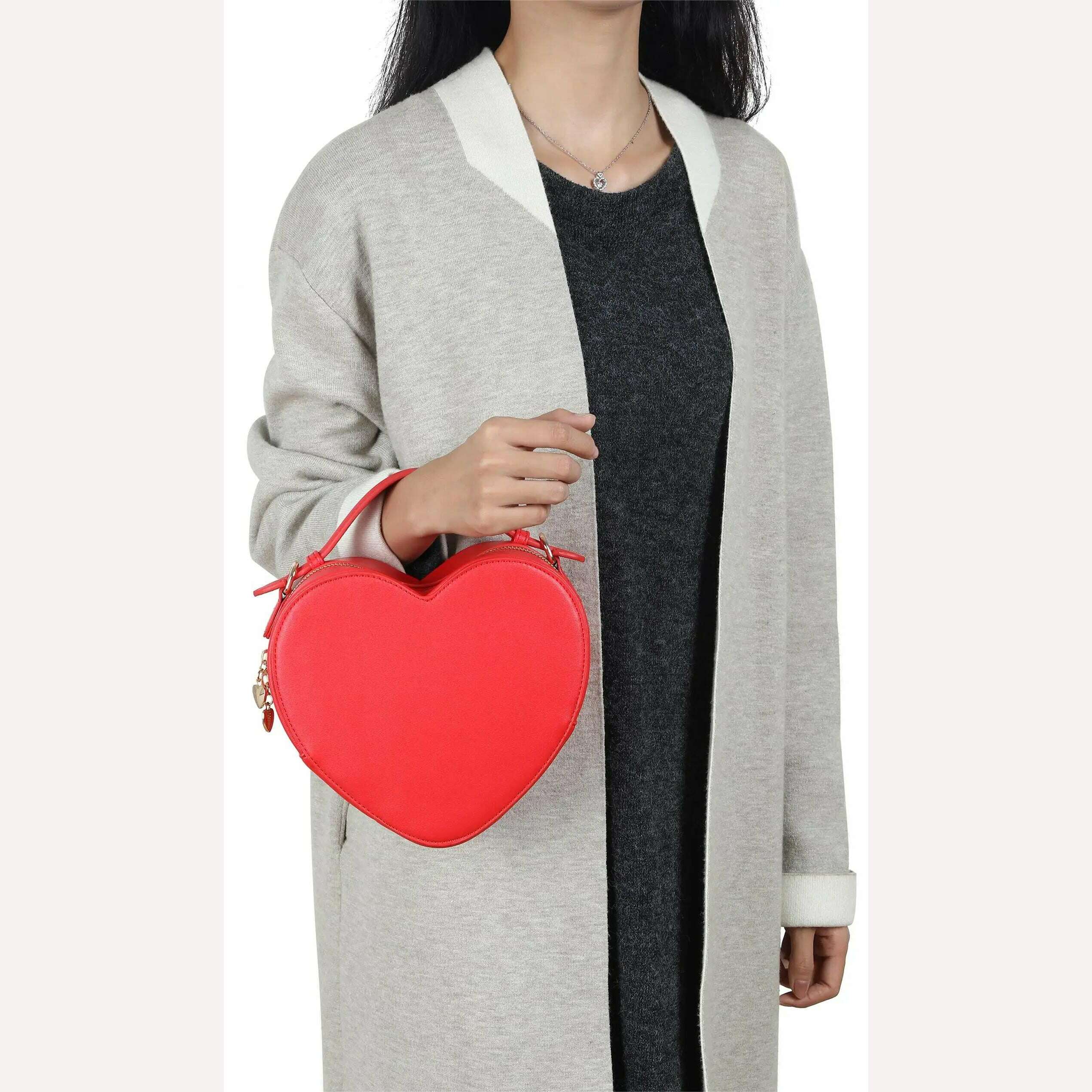 Heart Shape Bag Crossbody Purse for women Love Bag Zip Around Shoulder Bag Solid color handbag for Girl - KIMLUD