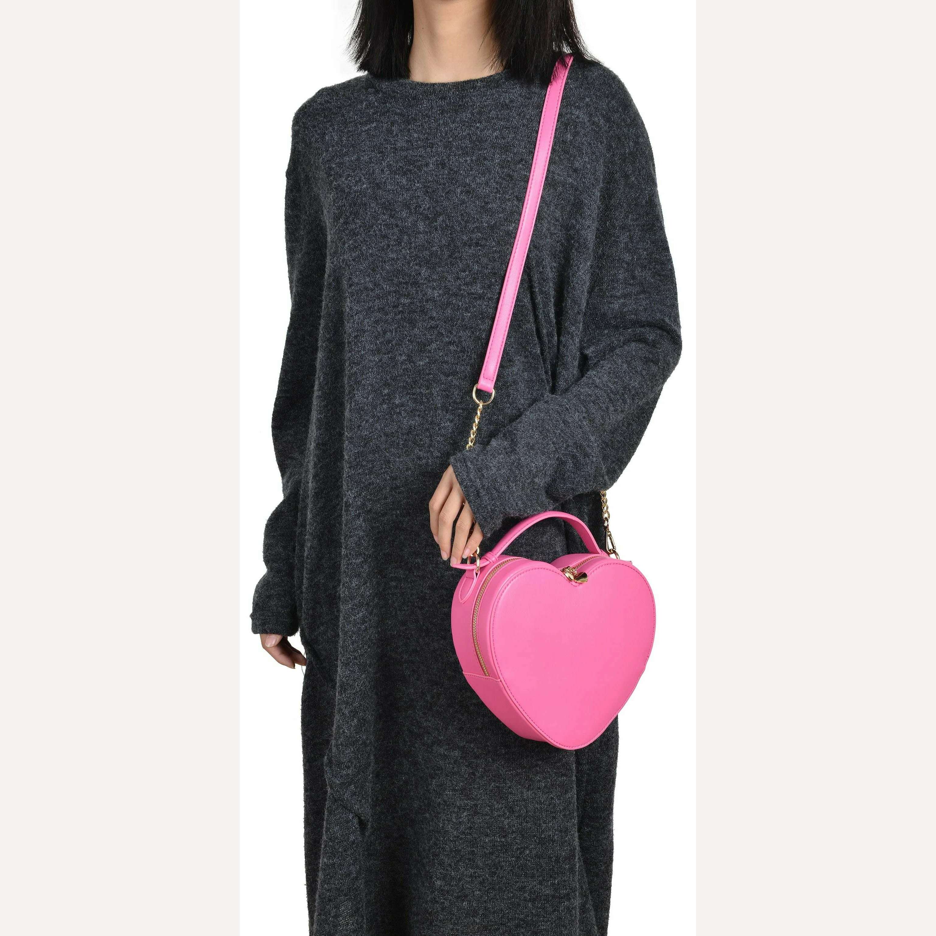 Heart Shape Bag Crossbody Purse for women Love Bag Zip Around Shoulder Bag Solid color handbag for Girl - KIMLUD