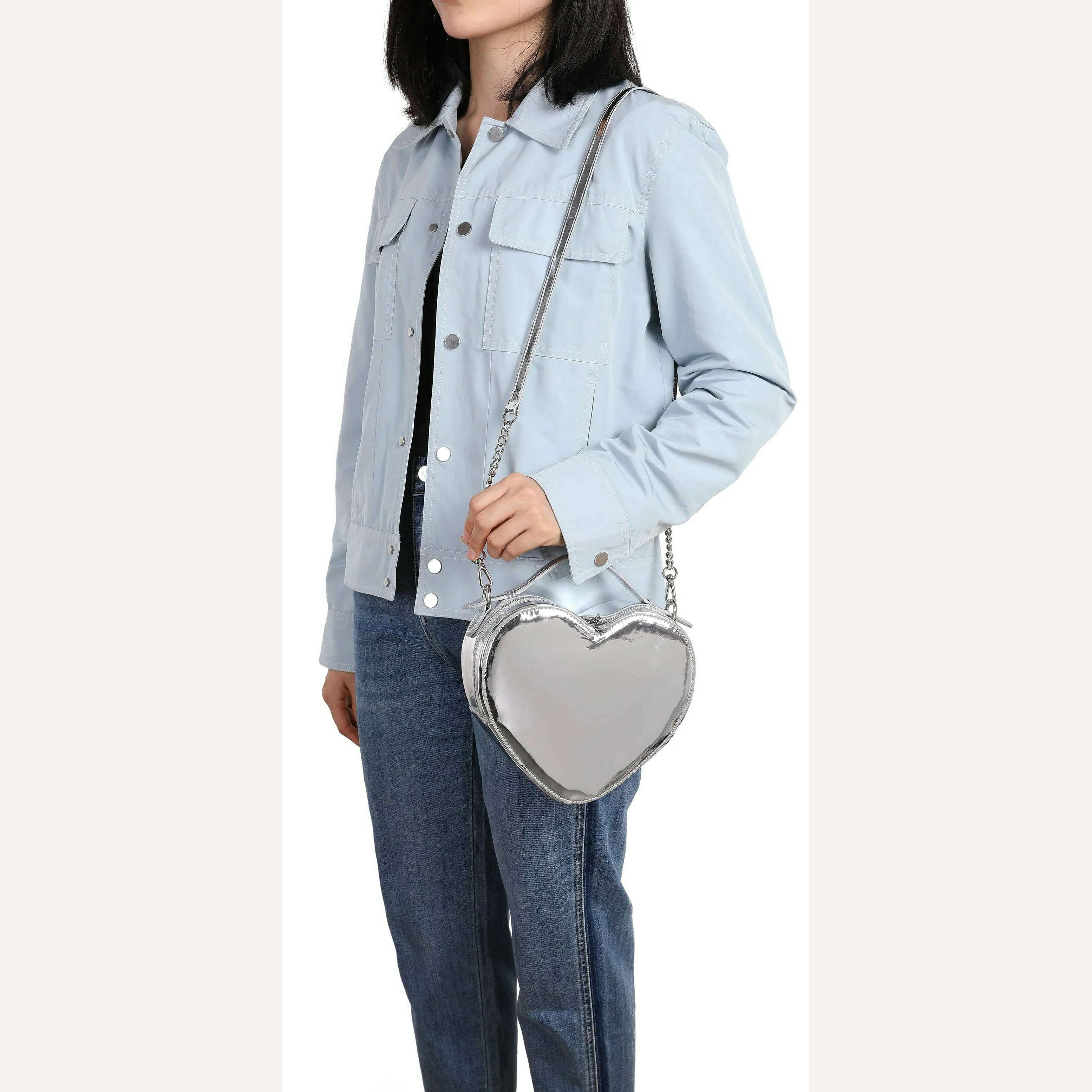 Heart Shape Bag Crossbody Purse for women Love Bag Zip Around Shoulder Bag Solid color handbag for Girl - KIMLUD