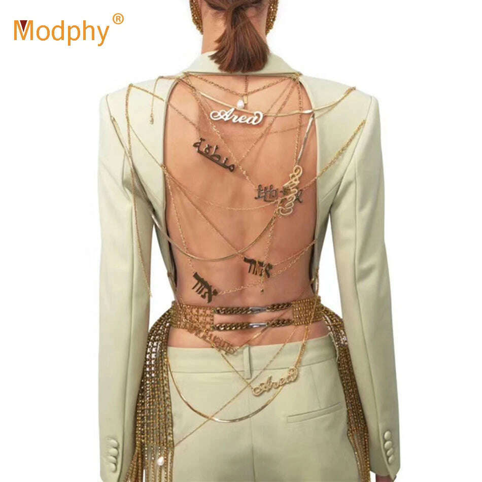 KIMLUD, Heavy Industry Custom Gold Chain Backless Blazer Coat Women Sexy Single Button Slim Party Coat Female 2020 Fashion New Tide, KIMLUD Womens Clothes