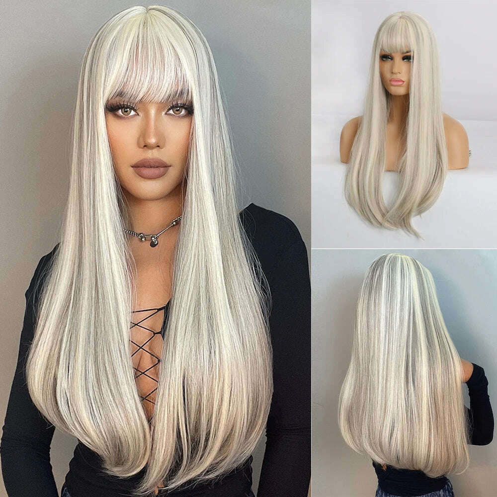 KIMLUD, HENRY MARGU Blonde Platinum Ombre Wig Long Straight Cosplay Wig with Bangs Women Christmas Synthetic Wig High Temperature Fiber, LC169-6, KIMLUD APPAREL - Womens Clothes