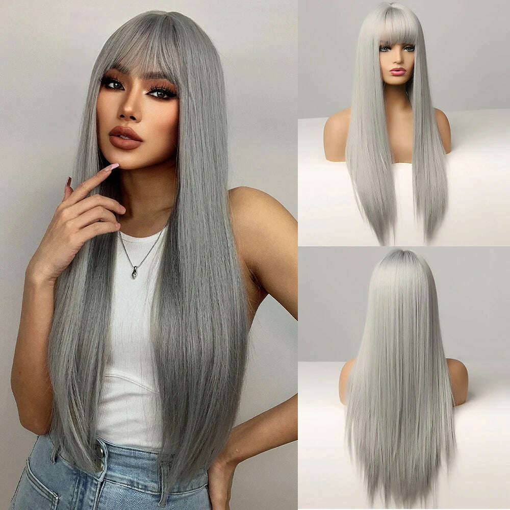 KIMLUD, HENRY MARGU Blonde Platinum Ombre Wig Long Straight Cosplay Wig with Bangs Women Christmas Synthetic Wig High Temperature Fiber, LC361-1, KIMLUD APPAREL - Womens Clothes