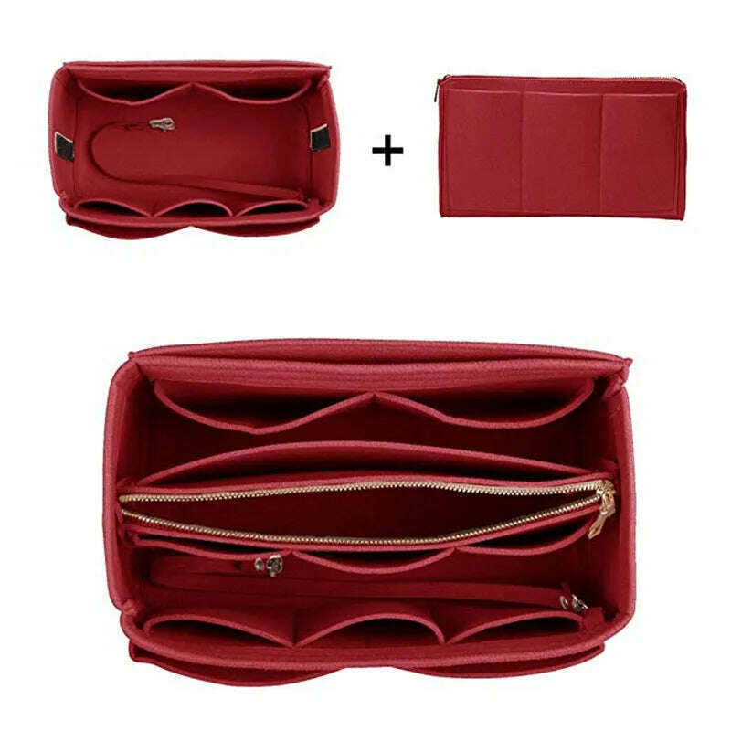 KIMLUD, HHYUKIMI Brand Make up Organizer Felt Insert Bag For Handbag Travel Inner Purse Portable Cosmetic Bags Fit Various Brand Bags, Burgundy / 26X15X15CM, KIMLUD APPAREL - Womens Clothes