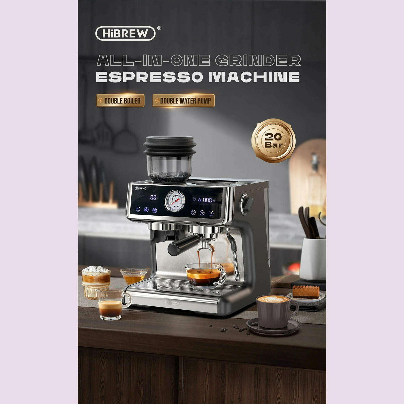 HiBREW Dual Boiler System Barista Pro 20Bar Bean to Espresso Cafetera Coffee Machine with Full Kit for Cafe Hotel Restaurant H7A - KIMLUD