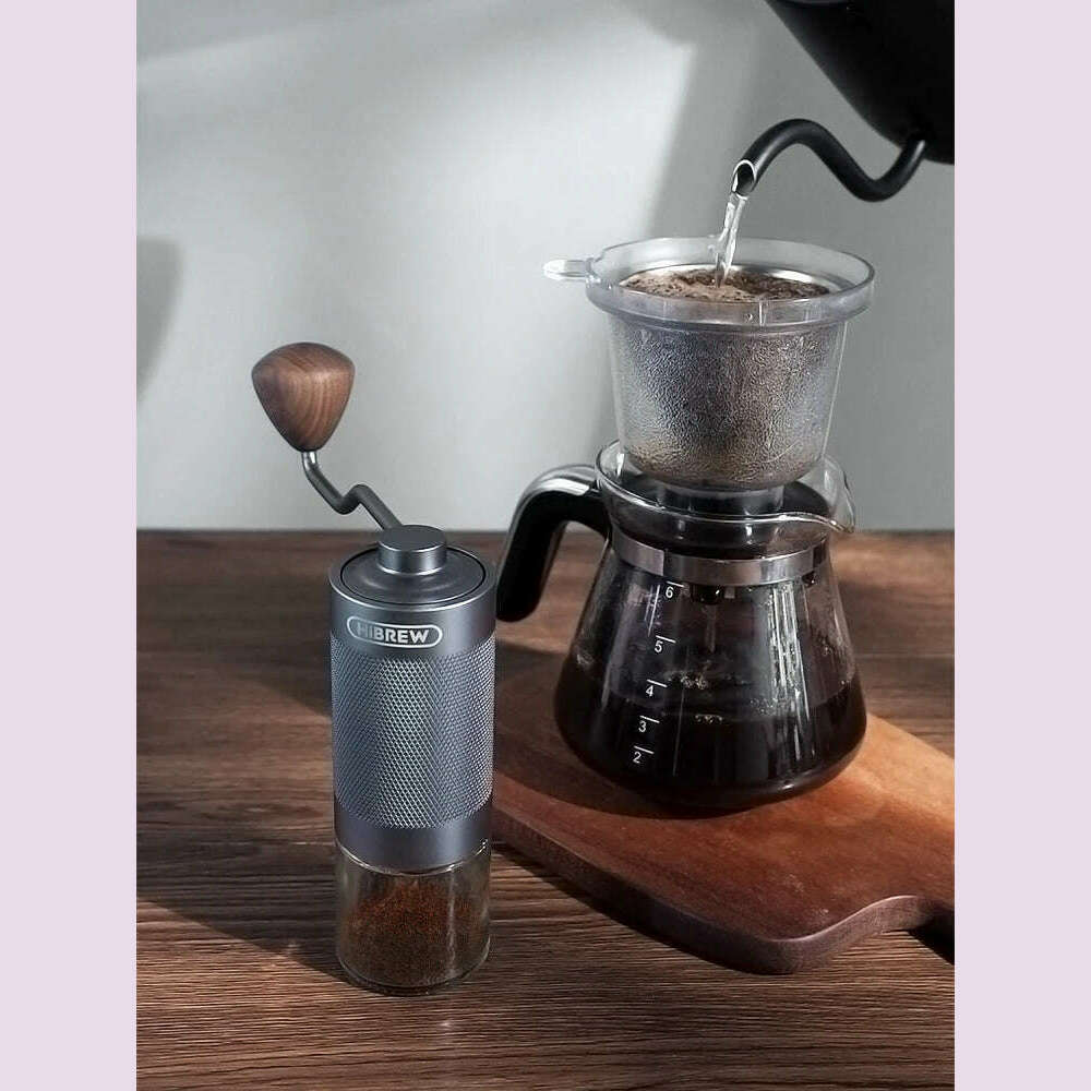 HiBREW Manual Coffee Grinder Portable High Quality Hand Grinder Mill Aluminium With Visual Bean Storage G4 - KIMLUD