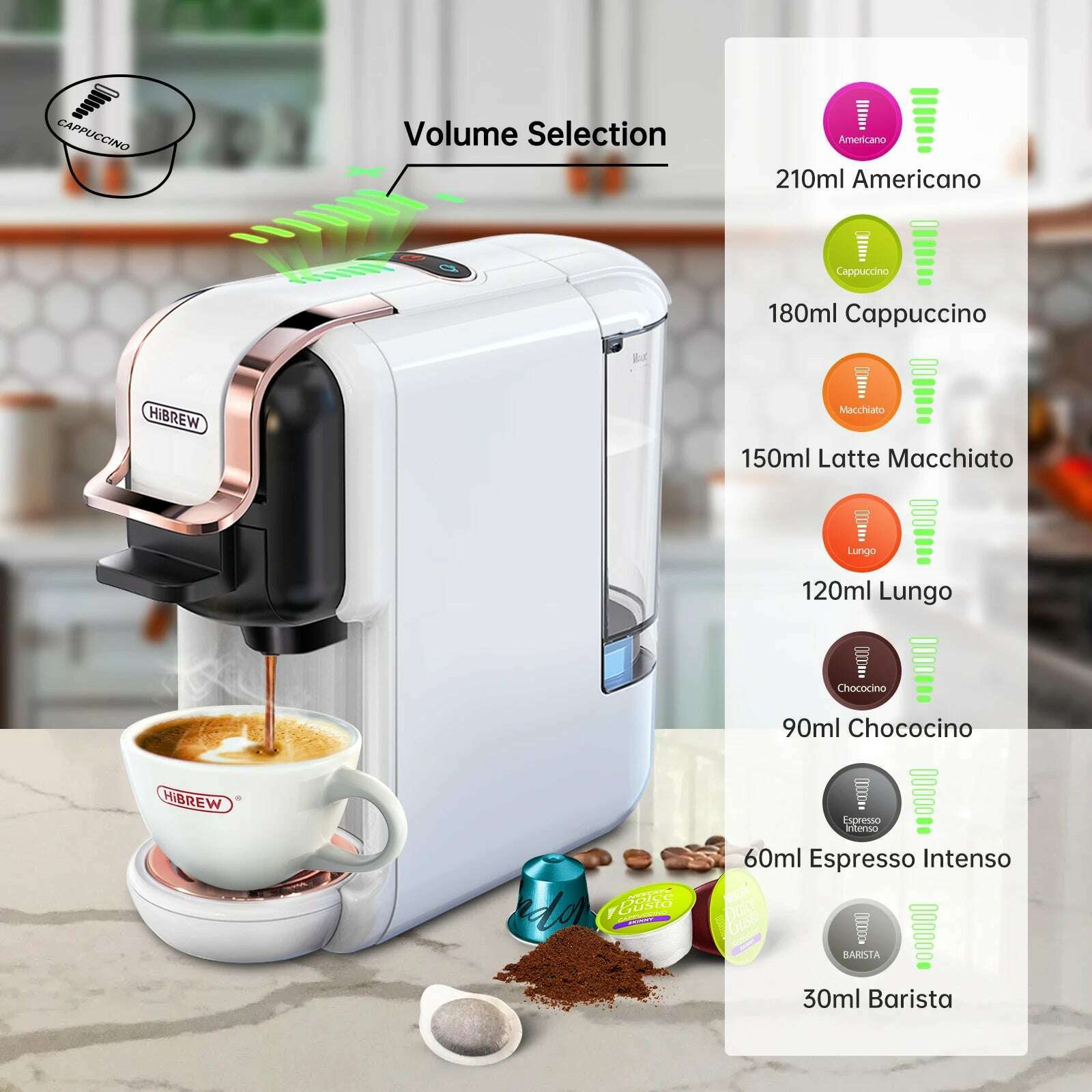 KIMLUD, HiBREW Multiple Capsule Coffee Machine, Hot/Cold Dolce Gusto Milk Nespresso Capsule ESE Pod Ground Coffee Cafeteria 19Bar 5 in 1, KIMLUD Womens Clothes