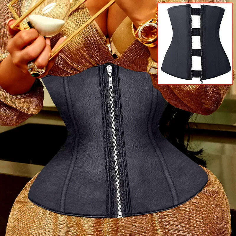 KIMLUD, High Compression Fajas Colombian Girdle Waist Trainer Shorts Tummy Control Sheath Slimming Flat Stomach Modeling Belt Corset, C-Black latex / XXS, KIMLUD APPAREL - Womens Clothes