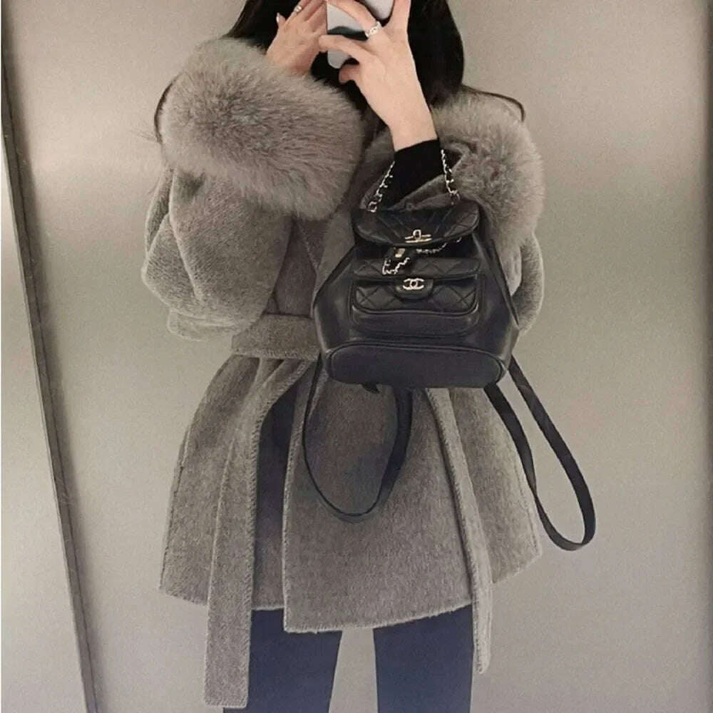 High End Double-sided Wool Strapping Real Wool Fur Coat Women's Removable Cuffs Fox Fur Temperament Cashmere Short Jacket - KIMLUD