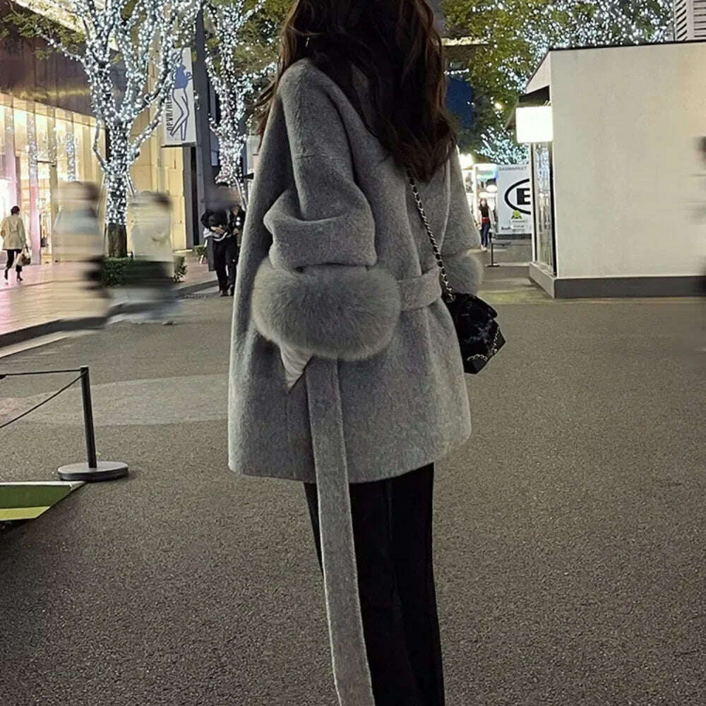 High End Double-sided Wool Strapping Real Wool Fur Coat Women's Removable Cuffs Fox Fur Temperament Cashmere Short Jacket - KIMLUD