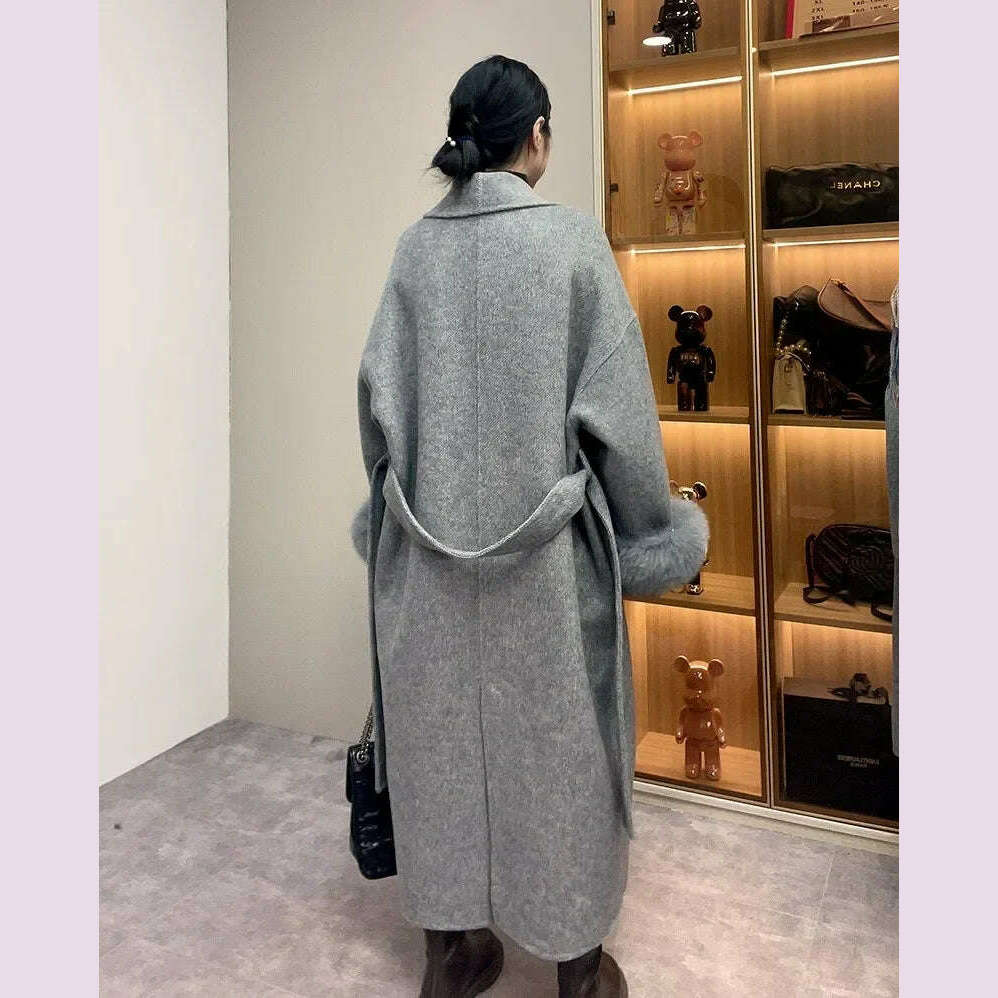 High End Double-sided Wool Strapping Real Wool Fur Coat Women's Removable Cuffs Fox Fur Temperament Cashmere Short Jacket - KIMLUD