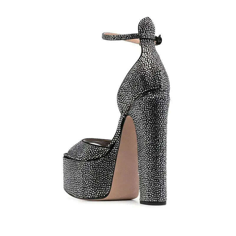 KIMLUD, High End Women's Shoes European and American Fashion Rhinestone Buckle Nightclub High-heeled Shoes Show Wedding Single Shoes, KIMLUD Womens Clothes