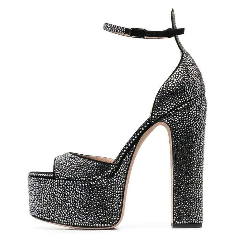 KIMLUD, High End Women's Shoes European and American Fashion Rhinestone Buckle Nightclub High-heeled Shoes Show Wedding Single Shoes, KIMLUD Womens Clothes