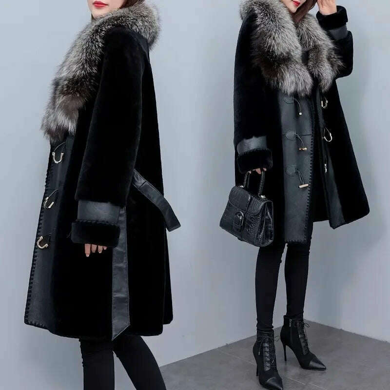 KIMLUD, High-grade Luxury Fox Fur Collar Jacket Women's 2023 New Winter Temperament Fashion Fur Coats Black Female Warm Parkas Overcoat, Black / S, KIMLUD APPAREL - Womens Clothes