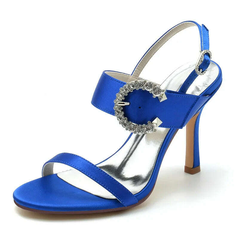 KIMLUD, High Heel Wedding Sandals Shoes Women Open Toe Ankle Buckle Strap Satin Evening Formal Bridal Party Dress Heeled Sandals Summer, Royal Blue / 6, KIMLUD APPAREL - Womens Clothes